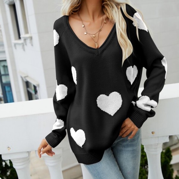 Boho Hearts Knit Oversized Sweater Top black - Picture 3 of 10